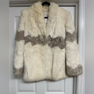 Vintage Women's Rabbit Fur Cream and Brown Coat